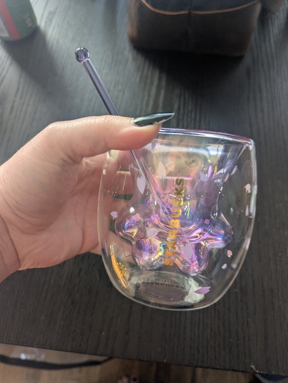 Starbucks Limited Edition Sakura Cat Paw Glass Cup with Glass Stir Stick
